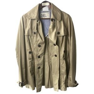 AMERICAN eagle Outfitter Women Coat Medium Beige Khaki Twill Double Breasted Pea